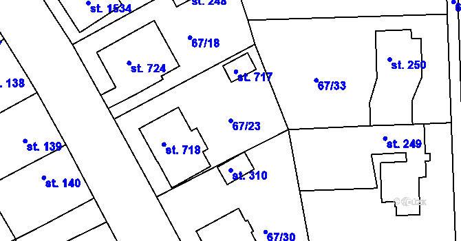 Parcela st. 67/23 v KÚ Třebeš, Katastrální mapa
