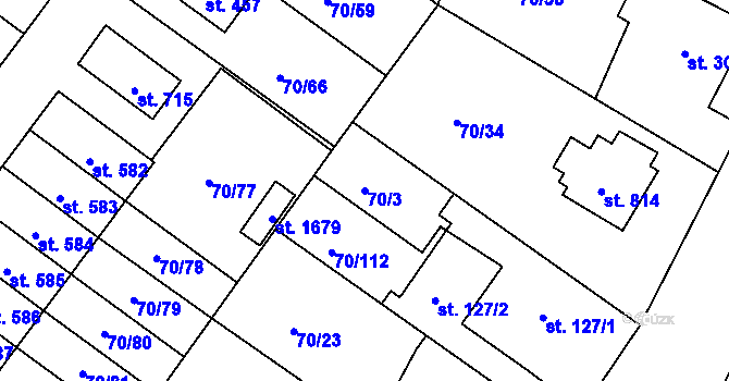 Parcela st. 70/3 v KÚ Třebeš, Katastrální mapa