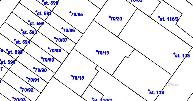 Parcela st. 70/19 v KÚ Třebeš, Katastrální mapa