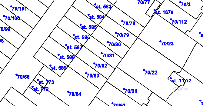 Parcela st. 70/81 v KÚ Třebeš, Katastrální mapa
