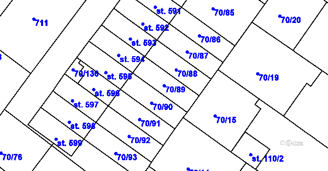 Parcela st. 70/89 v KÚ Třebeš, Katastrální mapa