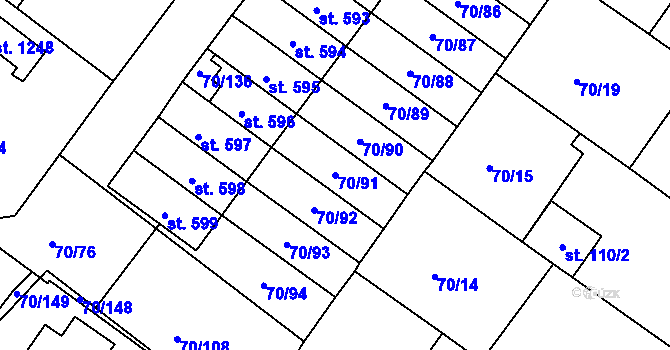 Parcela st. 70/91 v KÚ Třebeš, Katastrální mapa