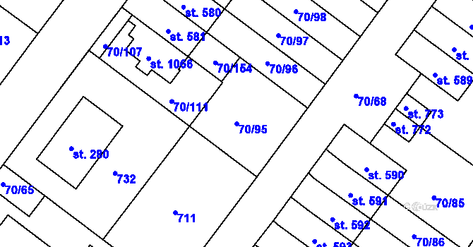 Parcela st. 70/95 v KÚ Třebeš, Katastrální mapa