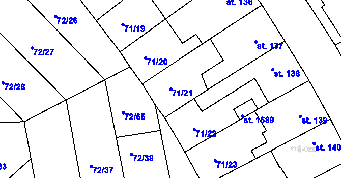 Parcela st. 71/21 v KÚ Třebeš, Katastrální mapa