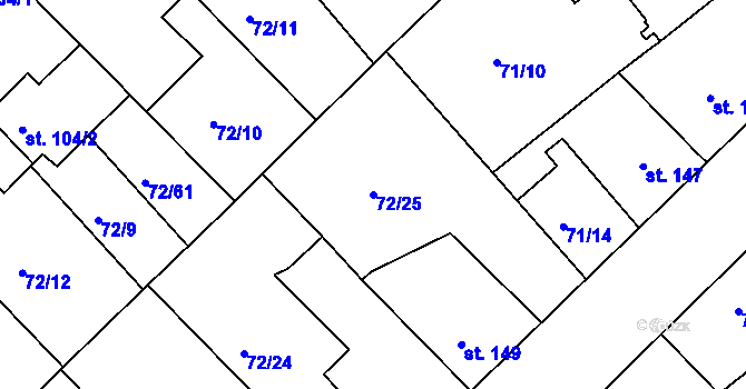 Parcela st. 72/25 v KÚ Třebeš, Katastrální mapa