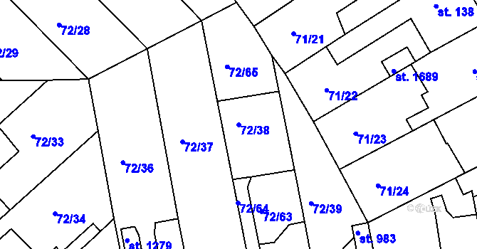 Parcela st. 72/38 v KÚ Třebeš, Katastrální mapa