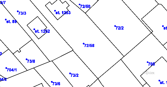 Parcela st. 72/58 v KÚ Třebeš, Katastrální mapa