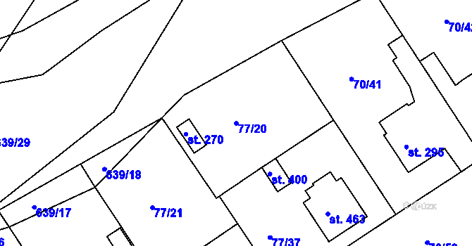Parcela st. 77/20 v KÚ Třebeš, Katastrální mapa