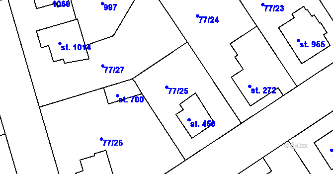 Parcela st. 77/25 v KÚ Třebeš, Katastrální mapa