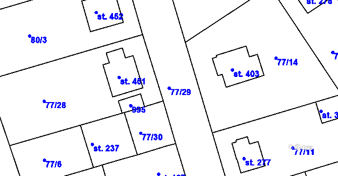 Parcela st. 77/29 v KÚ Třebeš, Katastrální mapa