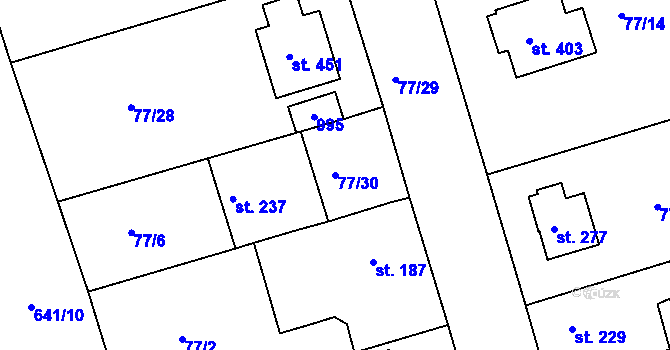 Parcela st. 77/30 v KÚ Třebeš, Katastrální mapa