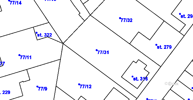 Parcela st. 77/31 v KÚ Třebeš, Katastrální mapa