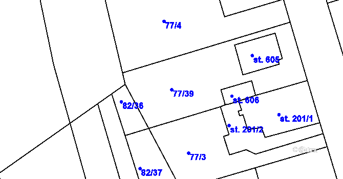 Parcela st. 77/39 v KÚ Třebeš, Katastrální mapa