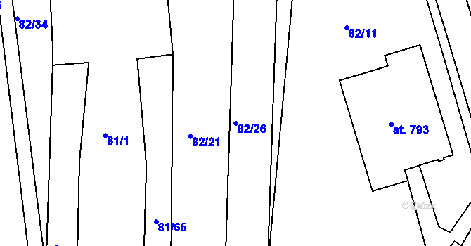 Parcela st. 82/26 v KÚ Třebeš, Katastrální mapa