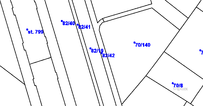 Parcela st. 82/42 v KÚ Třebeš, Katastrální mapa