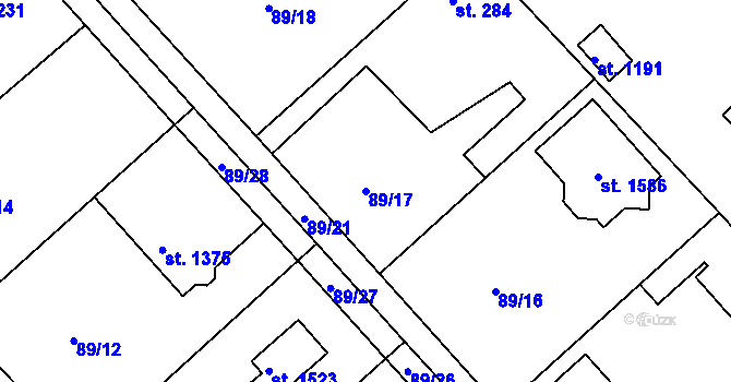 Parcela st. 89/17 v KÚ Třebeš, Katastrální mapa