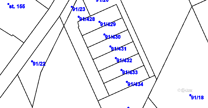 Parcela st. 91/20 v KÚ Třebeš, Katastrální mapa