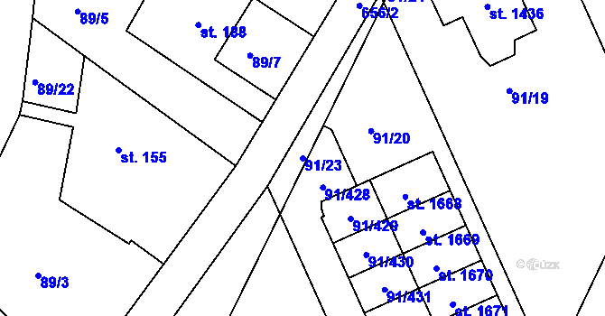 Parcela st. 91/23 v KÚ Třebeš, Katastrální mapa