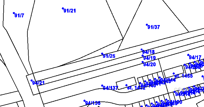Parcela st. 91/25 v KÚ Třebeš, Katastrální mapa