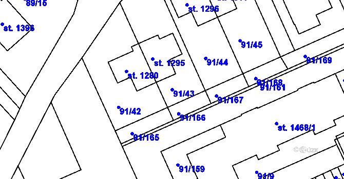 Parcela st. 91/43 v KÚ Třebeš, Katastrální mapa
