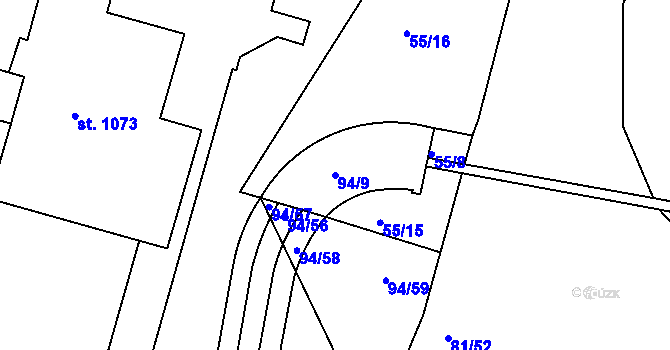 Parcela st. 94/9 v KÚ Třebeš, Katastrální mapa