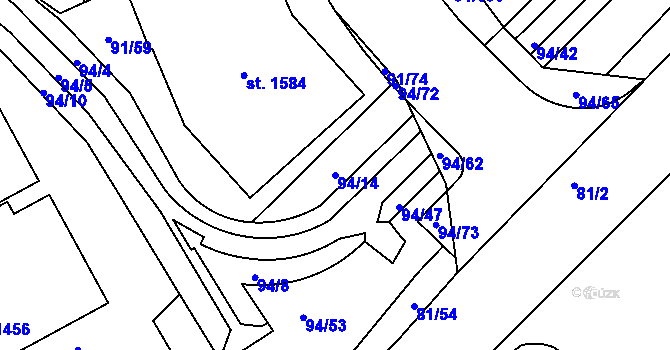 Parcela st. 94/14 v KÚ Třebeš, Katastrální mapa