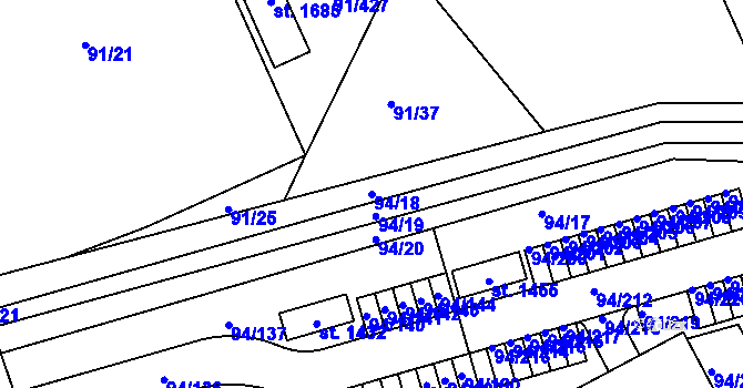 Parcela st. 94/18 v KÚ Třebeš, Katastrální mapa