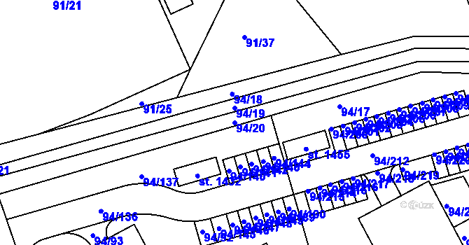 Parcela st. 94/20 v KÚ Třebeš, Katastrální mapa