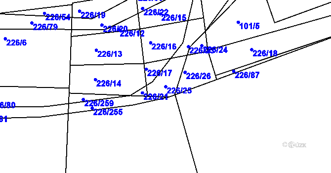 Parcela st. 226/25 v KÚ Třebeš, Katastrální mapa
