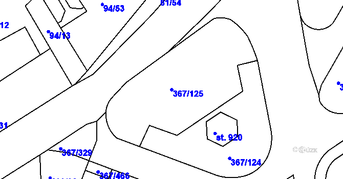 Parcela st. 367/125 v KÚ Třebeš, Katastrální mapa