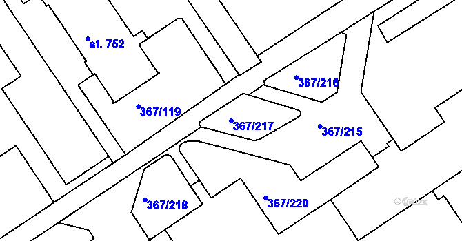 Parcela st. 367/217 v KÚ Třebeš, Katastrální mapa