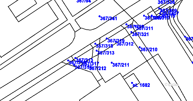 Parcela st. 367/313 v KÚ Třebeš, Katastrální mapa