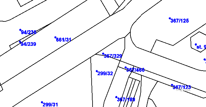 Parcela st. 367/329 v KÚ Třebeš, Katastrální mapa