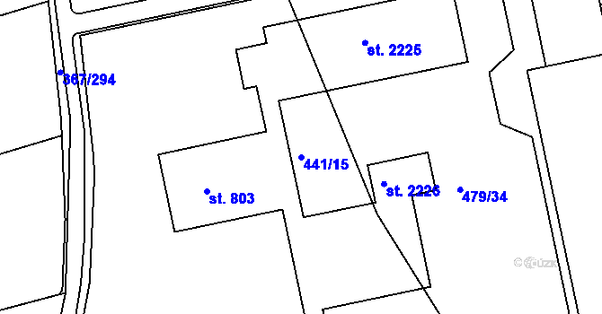 Parcela st. 441/15 v KÚ Třebeš, Katastrální mapa