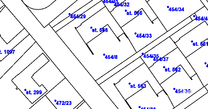 Parcela st. 454/8 v KÚ Třebeš, Katastrální mapa