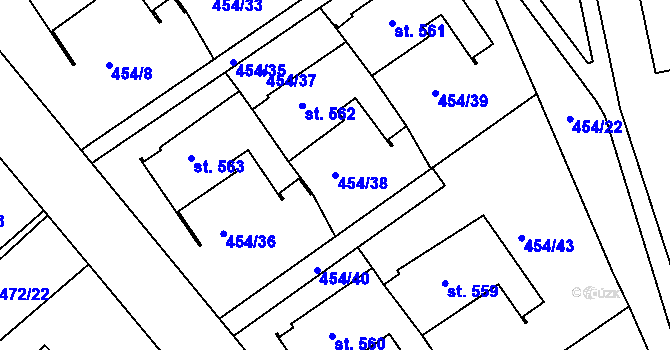 Parcela st. 454/38 v KÚ Třebeš, Katastrální mapa