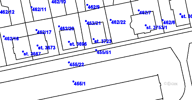 Parcela st. 455/51 v KÚ Třebeš, Katastrální mapa