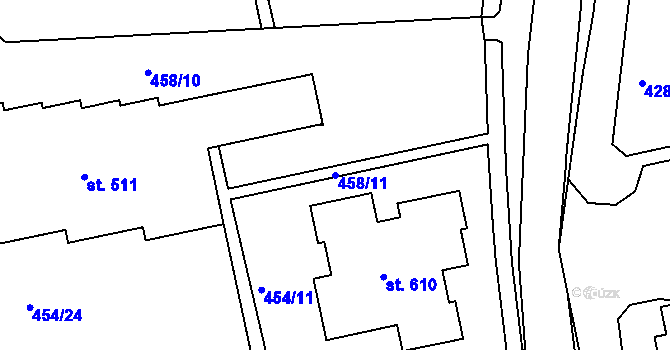 Parcela st. 458/11 v KÚ Třebeš, Katastrální mapa