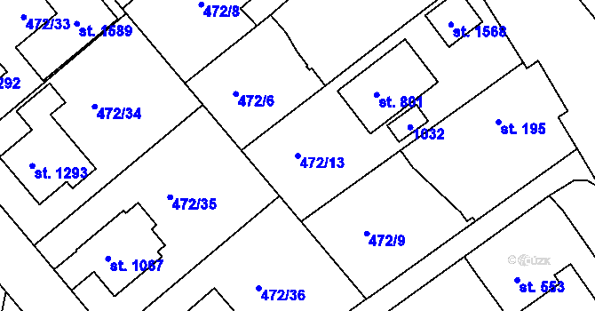 Parcela st. 472/13 v KÚ Třebeš, Katastrální mapa