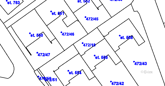 Parcela st. 472/18 v KÚ Třebeš, Katastrální mapa