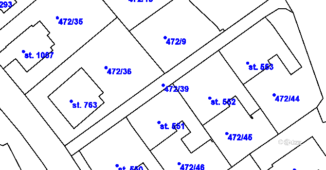 Parcela st. 472/39 v KÚ Třebeš, Katastrální mapa