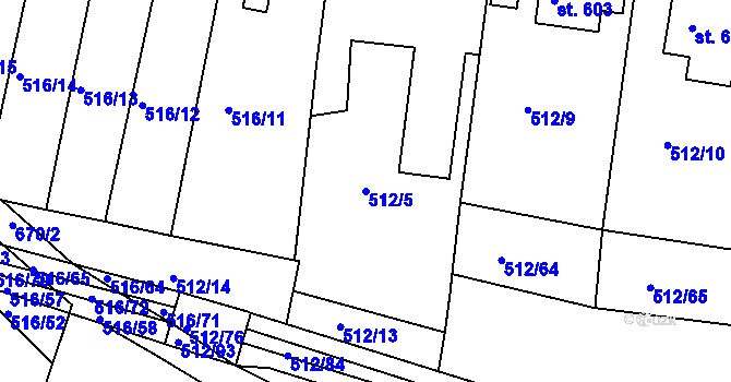 Parcela st. 512/5 v KÚ Třebeš, Katastrální mapa