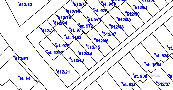 Parcela st. 512/45 v KÚ Třebeš, Katastrální mapa