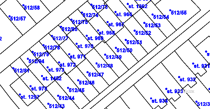 Parcela st. 512/49 v KÚ Třebeš, Katastrální mapa