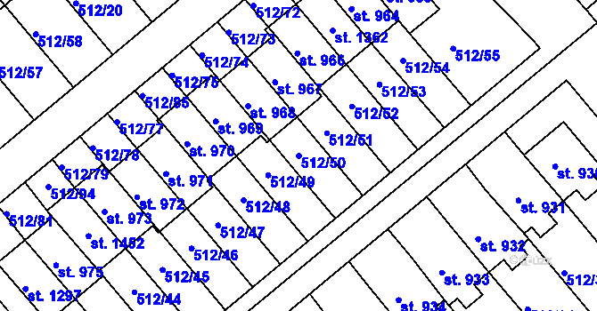 Parcela st. 512/50 v KÚ Třebeš, Katastrální mapa