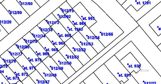 Parcela st. 512/53 v KÚ Třebeš, Katastrální mapa