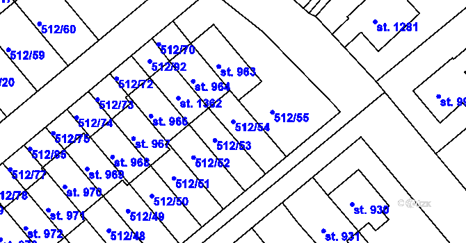 Parcela st. 512/54 v KÚ Třebeš, Katastrální mapa