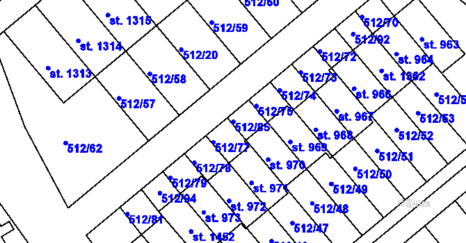 Parcela st. 512/85 v KÚ Třebeš, Katastrální mapa