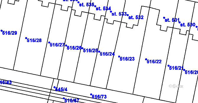 Parcela st. 516/24 v KÚ Třebeš, Katastrální mapa