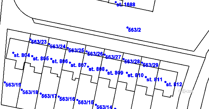 Parcela st. 563/27 v KÚ Třebeš, Katastrální mapa